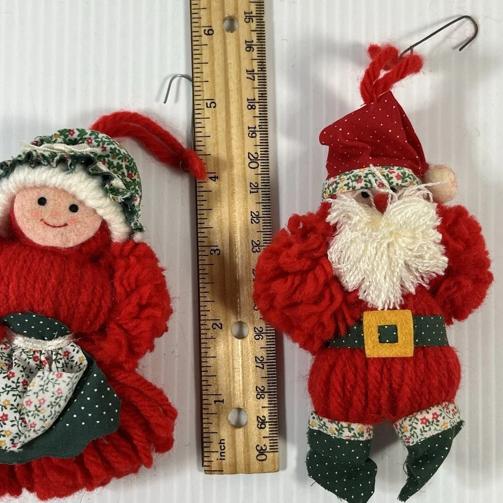 Mr. & Mrs. Santa Claus Christmas Ornament Handmade Yarn Holiday Decor